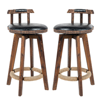 Tabourets de bar modernes en bois massif réglables avec assise en similicuir, repose-pieds en corde, dossier, résistants à l'eau, pivotants, pour la maison, le bar, l'extérieur, l'hôtel