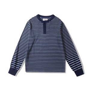 Vêtements d'automne pour hommes, T-shirt Henley rayé à manches longues en pur coton épais de style vintage, chemise nautique de style marin, fournisseur de choix - Product Image 3