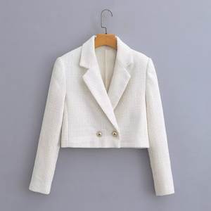 Blazer Corto da Donna a Doppio Petto, Manica Lunga, Tinta Unita, Tessuto Traspirante, Casual e alla Moda, Disponibile in 2 Colori - Product Image 2