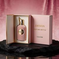 Vente directe d'usine, flacon de parfum en velours floqué, flacon de parfum en verre de luxe, flacon pulvérisateur d'huile 100 ml avec boîte d'emballage personnalisée et bouchon doré