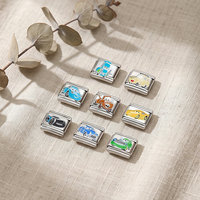Bracelet extensible en acier inoxydable avec breloques de voitures de dessin animé, thème film, style italien, 9 mm, breloques mignonnes de voitures de course, bijoux pour enfants, vente en gros