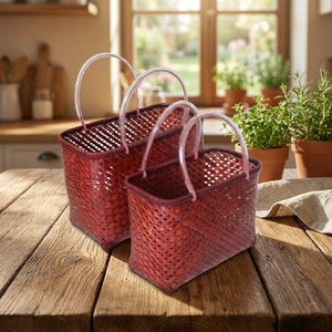 Handwoven <b>Bamboo</b> Market <b>Basket</b> with Handles Eco Friendly Shopping Tote for Grocery Picnic Gift and Daily Storage - Product Image 6