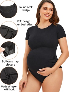 Mock Neck Pregnant Shirts Short Sleeve <strong>Maternity</strong> T Shirt <strong>Bodysuit</strong> for Pregnant Photoshoot - Product Image 4