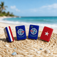 Ensemble de Mahjong Américain de Luxe en Acrylique Bleu Profond, 160 Tuiles, Motif Vacances Côtier, Jeu de Table pour Divertissement Festif