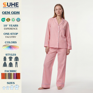 Conjunto de Pijama de Algodón para Mujer SUHE, Manga Larga, Color Sólido, Cintura Elástica, Camisa y Pantalones, Ropa de Dormir de Verano, Secado Rápido y Transpirable - Product Image 2