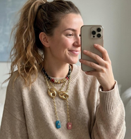 Chaîne de pull colorée unique de style hip-hop rétro plaquée or 18 carats pour femme, idéale pour le quotidien, les fêtes et le streetwear