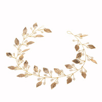 Exclusif pour l'exportation : Bandeau de cheveux flexible fait main en fil d'or et perles, accessoire de coiffure pour mariée et mariage