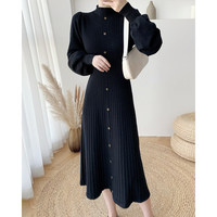 M-2XL automne Semi col haut robe tricotée Version coréenne Slim Fit mi-longueur lanterne manches Base robe en laine