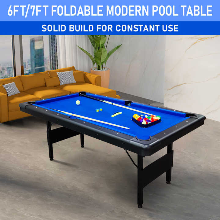 65.7"L Portable Pool Table, Billiard Table, Includes Balls, Cues - 5