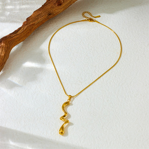 Gold Plated Irregular Twisted Pendant Stainless Steel Chain Necklace Minimalist Fashion Jewelry - Product Image 3