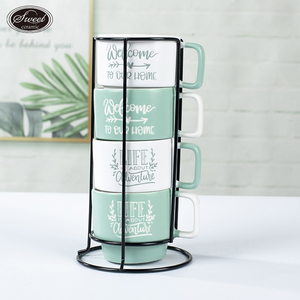 Taza de porcelana de <span class=keywords><strong>capuchino</strong></span> nórdico, Taza de cerámica apilable esmaltada con área de impresión personalizada grande, tazas de café de cerámica retro apilables - Product Image 2