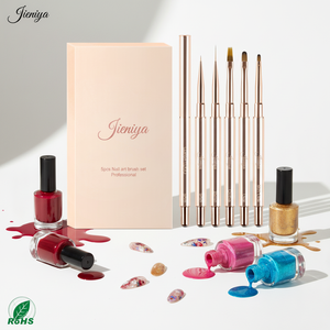 Juego de Pinceles Profesionales para Uñas con Mango de Metal Dorado y Pelo de Nailon, Pincel Ovalado Plano para Aplicación de Gel Constructor - Product Image 1