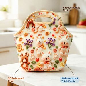 Sac à déjeuner en néoprène durable avec impression 3D personnalisée, poignée souple, imperméable, sac bento pour le bureau, l'école, les pique-niques et les sorties - Product Image 3