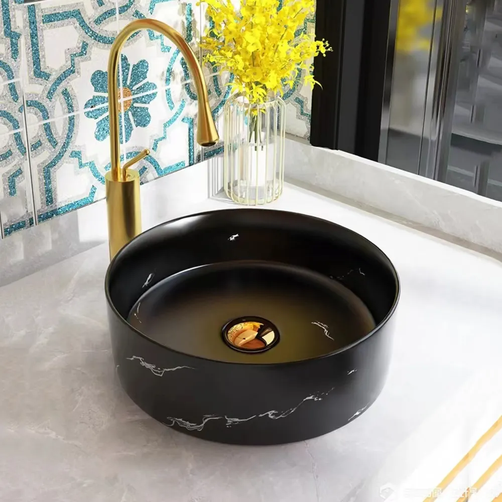 Bacia de cerâmica para banheiro, vaso de pia preto de mármore, lavatório livre