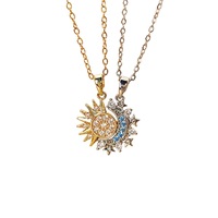 Collier et bague magnétiques lune et soleil en acier inoxydable plaqué or avec diamants, style couple, cadeau de mariage, bijoux tendance