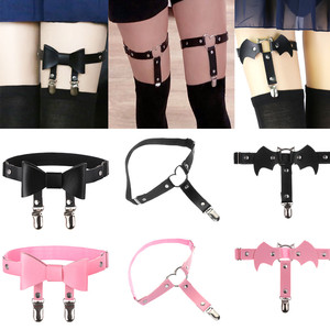 ハートウィングスボウノットファッションガーターベルト女性 PU レザーレース弾性レッグリングゴシックアクセサリー - Product Image 1