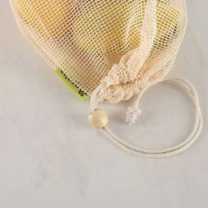 Bolsa de Compras Personalizada, Reciclable, de Malla de Algodón Orgánico, con Cordón, Diseño de Cuadrícula, para Guardar Verduras y Comprar Alimentos, Blanca - Product Image 6