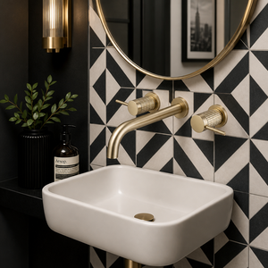 Rubinetto per Lavanderia a Parete in Ottone Spazzolato Oro con Doppia Maniglia, Modello per Lavabo da Soggiorno - Product Image 5