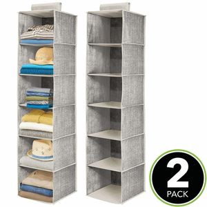 Organisateur de rangement suspendu pour penderie en tissu doux et long, 2 packs avec 6 étagères pour vêtements, leggings, lingerie, t-shirts - Product Image 2