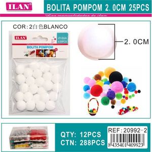 Palline di Natale Ilan Pompom 2.0 Cm Bianche 25 Pezzi per Decorazioni Artigianali - Product Image 3