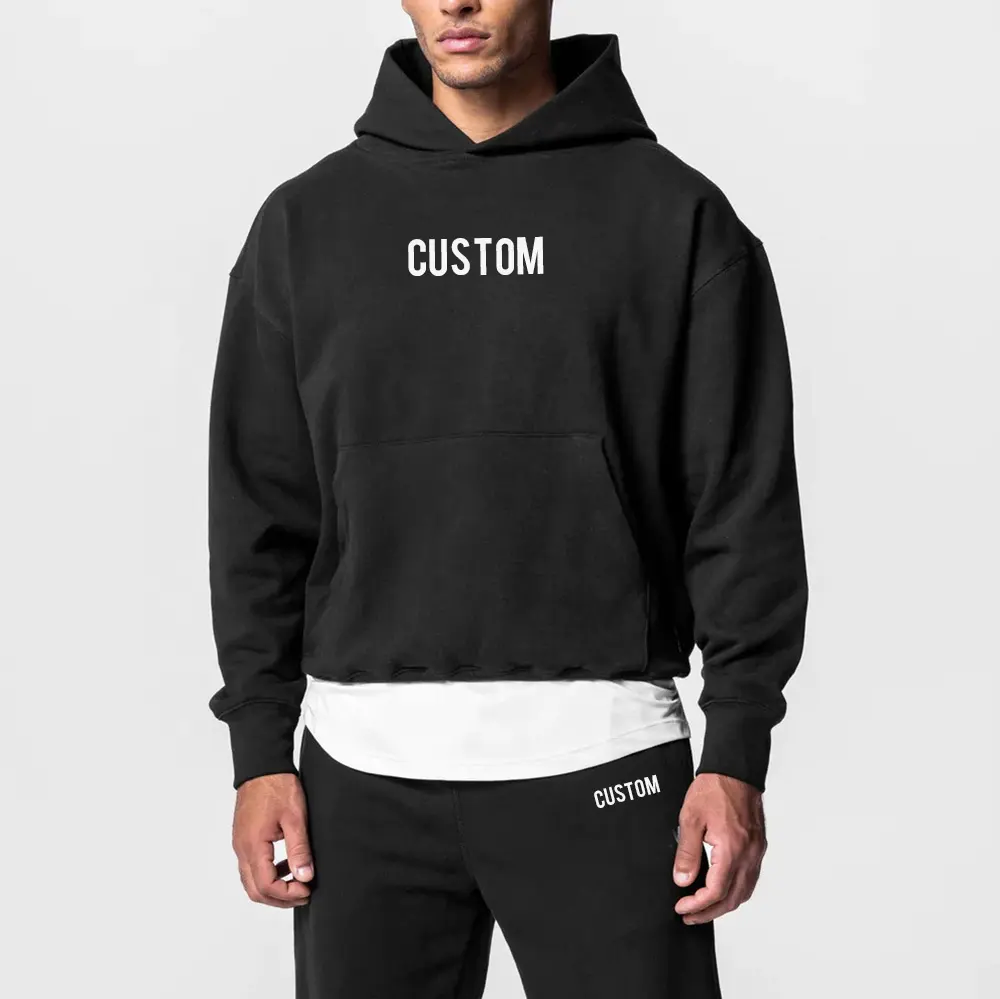 Blank Black Heavyweight 500g/m² French Terry Overs ized Custom Cropped Hoodie Herren Pullover Street Wear Hoodie Unisex