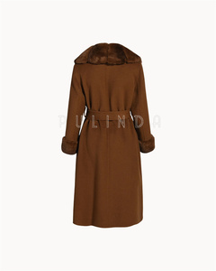 <strong>Full</strong> <strong>Length</strong> Cashmere-wool Blend Coat with Rex Rabbit Fur Collar and Cuffs Dyed Chinchilla Color Brown Cashmere <strong>Cardigan</strong> Women's - Product Image 5