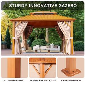 הגעה חדשה קלאסי עמיד למים גג כפול חופה אלומיניום פרגולה קבוע ביתן מתכת גזיבו - Product Image 3