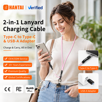 Kabel Pengisi Daya USB C ke USB C dengan Tali Nilon 2-in-1, Tali Selempang Ponsel, Kabel Earphone Kepang, Kompatibel dengan Casing Logam Hitam