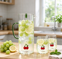Ensemble pichet à eau froide en verre borosilicate 3D motif cerise avec 2 tasses, carafe créative pour jus et thé glacé, cadeau pour la maison