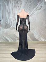 Robe de soirée sirène sexy sans bretelles avec strass en cristal, grande taille, fente haute, pour anniversaire, mariage, remise de diplôme