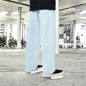 Jeans rétro de haute qualité pour hommes, coupe nouvelle, coupe droite, taille mi-haute, motif imprimé bleu, design de créateur, lavage à la pierre personnalisé - Product Image 3