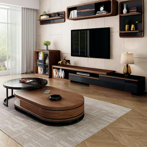 Juego de mesa de centro anidada de madera de vidrio redondo moderno de lujo para mesa central para el hogar muebles de sala de estar - Product Image 2