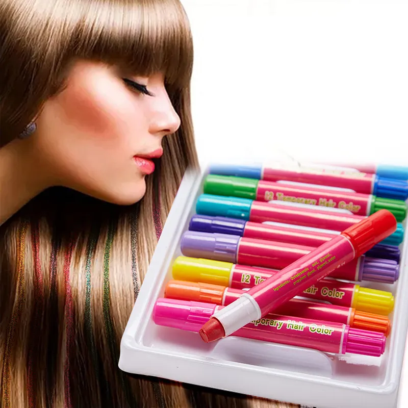 12 Colorful Pet Pigment Colour Pen Temporary Color Kids Non-toxic Hair Dye Hair Chalk Pen Set For Hair Washable
