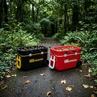 Glacière compacte en plastique rouge de 60 L avec mini table de baby-foot pour fêtes de famille, intérieur et extérieur, avec logo promotionnel