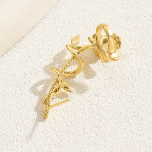 Minimalist Thorn Rose <b>Cuff</b> <b>Earrings</b> Inlaid With Zircon 18K Gold For Women Elegant Versatile Fashion Jewelry - Product Image 3