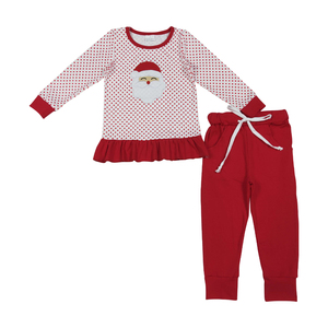 กางเกงขายาวสีแดงลายจุดซานต้าปักลายคริสมาสต์สำหรับเด็กผู้หญิงเสื้อผ้าบูติกแฟชั่น - Product Image 1