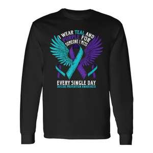 Camiseta de Manga Larga con Cuello Redondo y Estampado Digital, Unisex para Adultos, con la Cinta Morada de Concienciación sobre la Prevención del Suicidio y la Salud Mental, para Caminar y Correr - Product Image 1