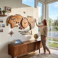 Jam Dinding Gantung 3D Peta Dunia Desain Still Life Modern, Beroperasi dengan Baterai Kuarsa, Seni Dinding untuk Ruang Tamu dan Kantor