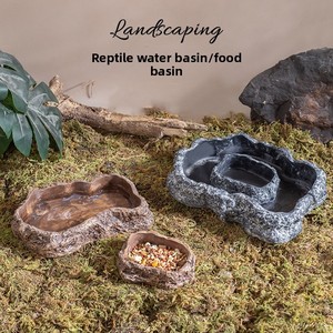 Bacs à nourriture et à eau pour reptiles, bacs de bain style roche en ciment Portland arrondi pour lézards, tortues, grenouilles, geckos et serpents - Product Image 1