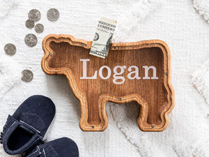 Tirelire Vache en Bois Personnalisable pour Enfants, Décoration de Crèche Thème Ferme, Meilleure Vente - Product Image 3