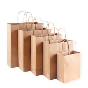 Kraft Paper Bag with Handles Wood Color Packing Gift Bags for Store Clothes Wedding Christmas Party Supplies Handbags