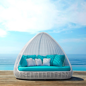 Chaise longue <span class=keywords><strong>de</strong></span> <span class=keywords><strong>jardin</strong></span> en rotin tressé en forme <span class=keywords><strong>de</strong></span> cocon, structure en aluminium, design contemporain résistant aux intempéries, coussin lavable, garantie 2 ans - Product Image 5