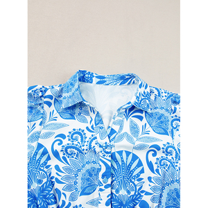 Thân Thương-Người Yêu Bán Buôn Giao Hàng Nhanh Chóng Địa Phương Chúng Tôi Cổ Phiếu Bầu Trời Màu Xanh Retro Hoa In Dây Kéo Eo Xù Mini Phụ Nữ Ăn Mặc - Product Image 5