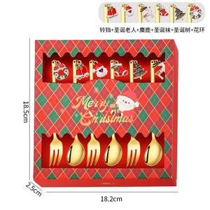 Fourchette à dessert moderne Cuillère à café Couverts de Noël en acier inoxydable doré avec boîte-cadeau - Product Image 2