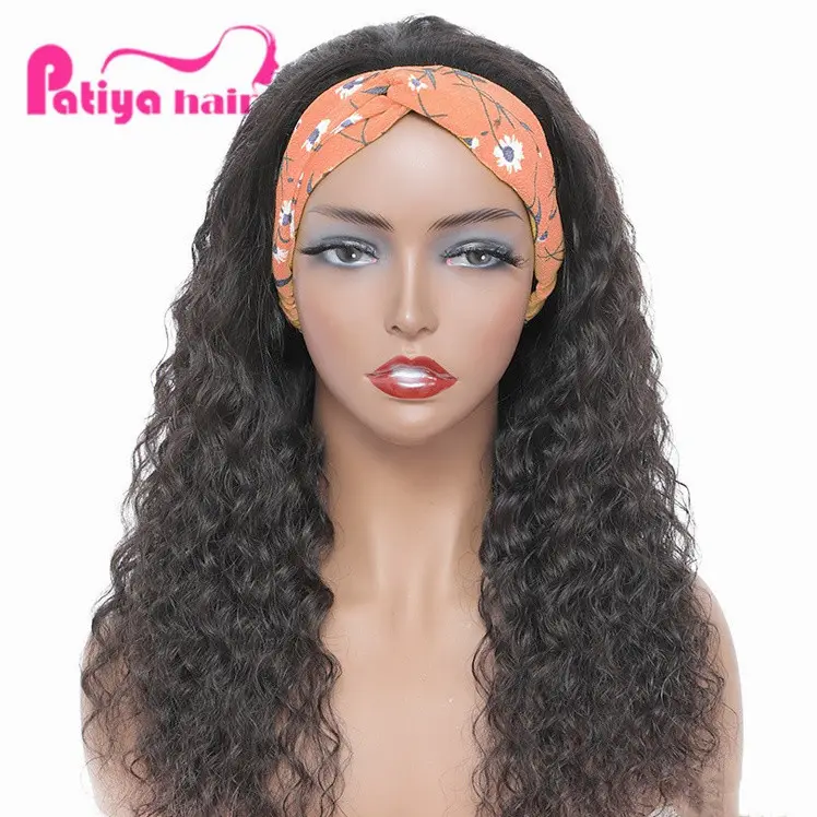 Unverarbeitete Remy Curly Indian Hair Perücke mit Stirnband elastisch und Kämme Stirnband Perücke Virgin Human Hair Deep Wave für schwarze Frauen