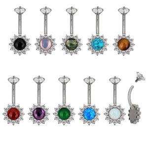 Getta ASTM-F136 Titanium Hypoallergenic Top CZ with Triangle Center Floral Belly Button Navel Ring for Kids Wedding Occasion - Product Image 1