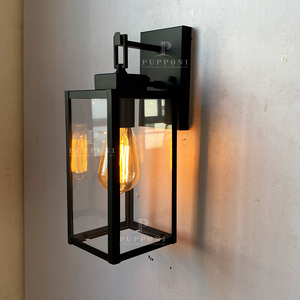 Vintage Square Glass Wall Lamp Black Iron Frame Outdoor Wall <b>Sconce</b> For Courtyard Front Door Residential <b>Lighting</b> - Product Image 2