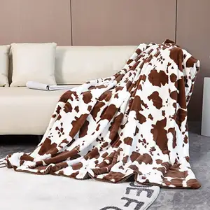Cow Print Blanket for Sofa Couch Double Sided Flannel Animal Design Brown Throw Blanket