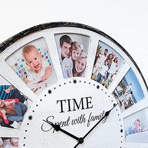 Horloge murale en bois avec <span class=keywords><strong>collage</strong></span> de 12 photos, citation familiale, silencieuse, rustique, style ferme, grande horloge murale surdimensionnée pour la maison, le salon - Product Image 4