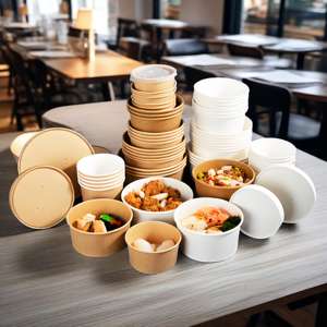 Vente en gros de contenants d'emballage pour salades et plats à emporter en papier kraft blanc avec logo personnalisé imprimé, jetables, avec couvercles - Product Image 6